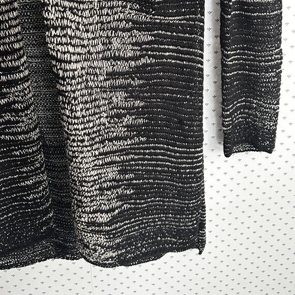 Eileen Fisher Wool Linen Cardigan S Black Cream White Open Knit Sweater Capsule - Picture 4 of 6
